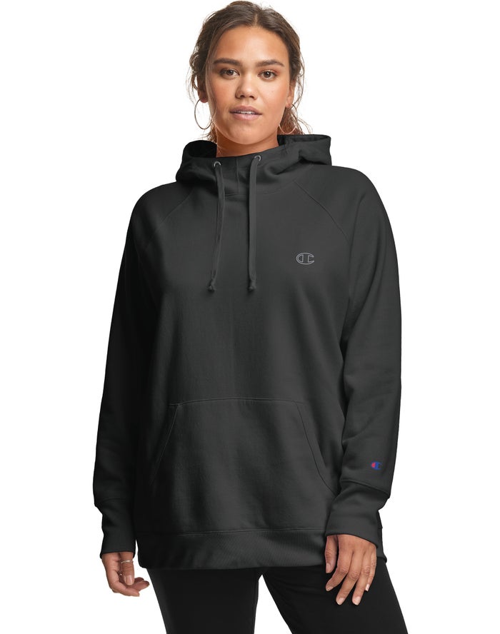 Champion Dame Hættetrøje Sort - Plus Powerblend Classic Embroidered C Logo - Danmark UCH-987345